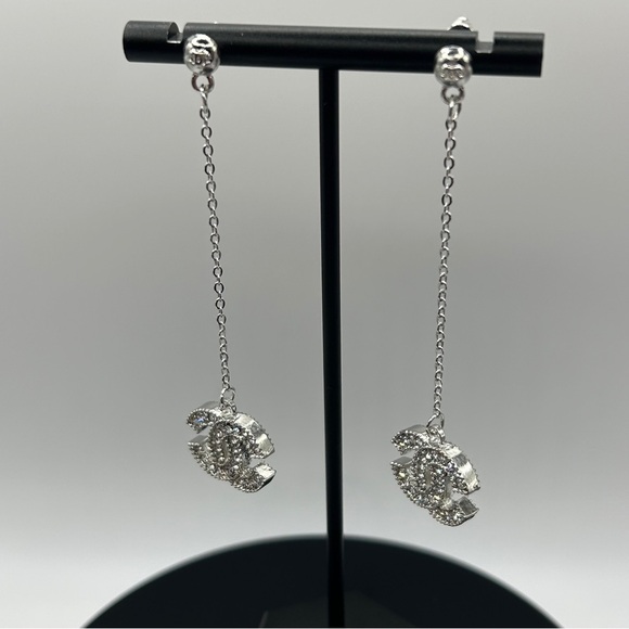 Silver & Rhinestone Drop Earrings - Picture 3 of 4
